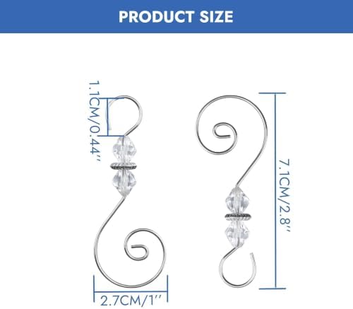 30 Pcs Christmas Ornament Hooks, S-Shaped Decorative Hangers with Crystal Beaded, Metal Wire Hooks for Christmas Tree Decorations, Suncatcher & Party Crafts (Silver & Crystal Beads) - Image 2