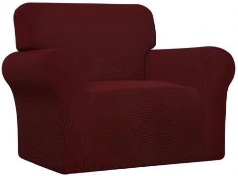 Easy-Going Stretch Oversized Chair Sofa Slipcover 1-Piece Couch Sofa Cover Furniture Protector Soft with Elastic Bottom for Kids Spandex Jacquard Fabric Small Checks Wine