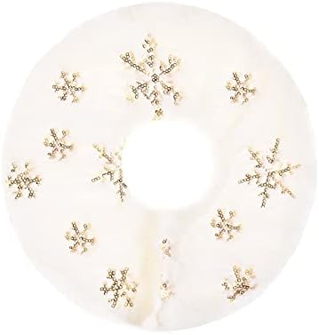 Christmas Tree Skirt, 11 inch Mini White Snowflake Xmas Tree Skirt, Double Layer Faux Snowy Fur with Gold Sequins Skirts Used for Table Top, Birch Table Tree Lights, Christmas Party by MUYULIN