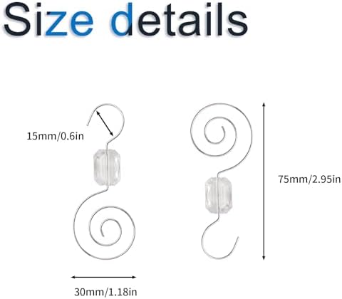 INCREWAY 30pcs Christmas Ornament Hooks, S-Shaped Hangers, Christmas Decoration Hooks, Ornament Metal Hooks with Crystal, Silver - Image 2