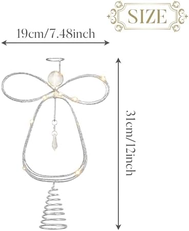 Valery Madelyn Lighted Christmas Tree Topper Angel with Timer, 12 Inch Pre-Lit Silver Metal Small Angel Tree Topper with Lights for Christmas Tree Decor Indoor, Battery Operated, Valentines Gift - Image 2