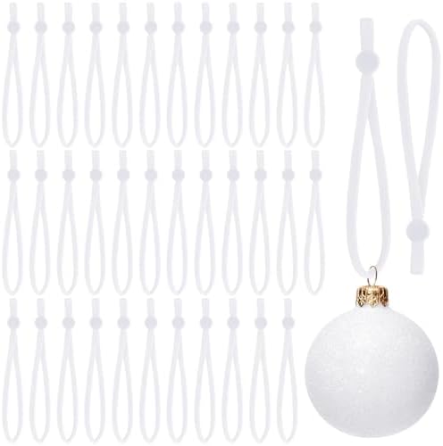 JUNEBRUSHS 150Pcs Ornament Hangers for Christmas Tree, Adjustable Ribbon Hangers Christmas Ties String Ribbon Loops for Ornament Hanging Tree Decorations, White by JUNEBRUSHS