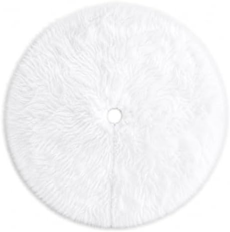 Faux Fur Christmas Tree Skirts, 60 inches Velvet Plush Long Haired Wool Fur Xmas Tree Base Cover Mat for New Year Home Party Decorations (150CM, White Plush) - Image 3
