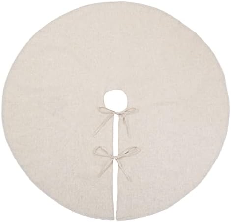 SARO LIFESTYLE Linen Christmas Tree Skirt – Toscana Collection – Natural with Silver Piping – Classic Holiday Farmhouse Décor, 84", Silver - Image 2