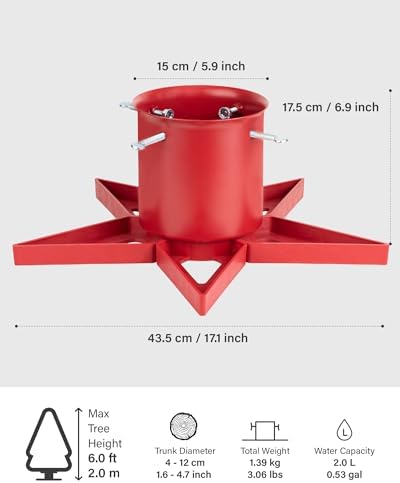 Xmas Tree Stand Base for Real Trees Up to 6.5ft Red Christmas Tree Stand Christmas Tree Holder Fits Up to 4.7" Xmas Tree Trunks for Christmas Decor - Image 3