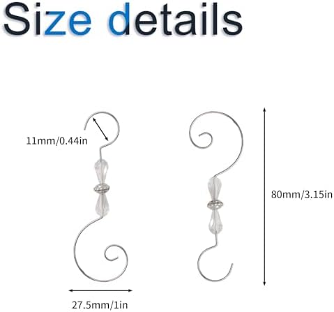 INCREWAY 30pcs Christmas Ornament Hooks, Christmas Decoration Hooks, S-Shaped Hangers, Ornament Metal Hooks with Crystal, Silver - Image 2