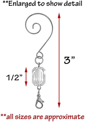 Christmas Ornament Hooks with Clear Acrylic Gem Beads & Lobster Clasps, 3 Inch Silver Wire Ornament Hangers for Christmas Tree Decorations, Secure Ornament Hooks for Crafts & Holiday Décor, Pack of 80 - Image 3