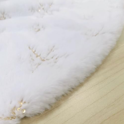 CHICHIC 60 Inch Large Christmas Tree Skirt White Tree Skirt Xmas Faux Fur Tree Skirts Christmas Decorations for Holiday Tree Ornaments Christmas Party Home Decorations with Sequin Gold Snowflakes - Image 6
