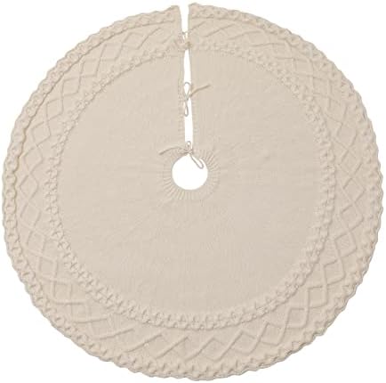 NIBESSER White Knit Tree Skirt 48" - Ivory Knitted Christmas Tree Skirt Mat for Home Party Holiday Ornaments Christmas Decorations - Image 6
