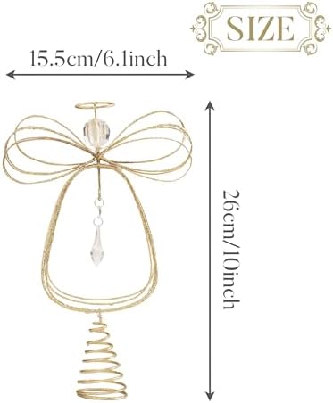 Valery Madelyn Lighted Christmas Tree Topper Angel with Timer, 10 Inch Pre-Lit Gold Metal Small Angel Tree Topper with Lights for Christmas Tree Decoration Indoor, Battery Operated, Valentines Gifts - Image 2
