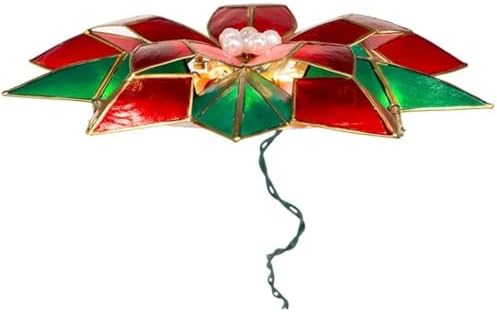 Kurt Adler 10-Light LED Capiz Poinsettia Tree Topper, Red & Green, 9.5" - Image 5