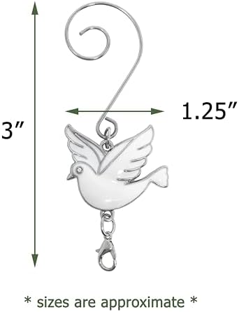 White Enameled Dove Christmas Ornament Hooks Set of 12 ?€? S-Hook & Lobster Claw Ornament Hangers for Decorations, Secure Hanging Hooks for Glass Ornaments, Angel Ornaments & Holiday Keepsakes, 3 Inch - Image 3