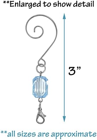 Light Blue Jeweled Christmas Ornament Hooks, Pack of 40 Silver Wire Ornament Hangers with Acrylic Jewel Accent and Storage Bag, 3 Inch Decorative Hooks for Christmas Tree Ornaments, Holiday Decor - Image 2