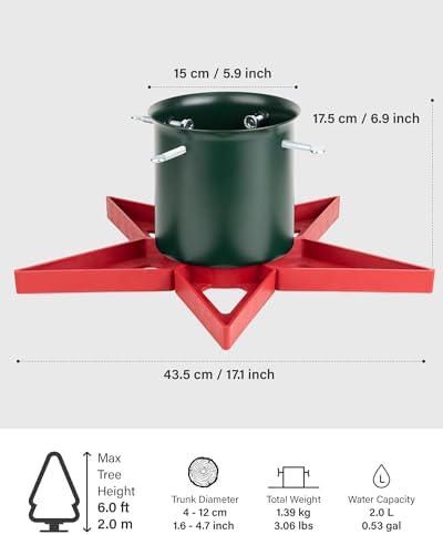 Christmas Tree Stands for Real Trees Metal Christma Tree Holder Base for 6.5ft Live Tree Red & Green Fits Up to 4.7" Xmas Tree Trunks for Home Party Xmas Decor - Image 4