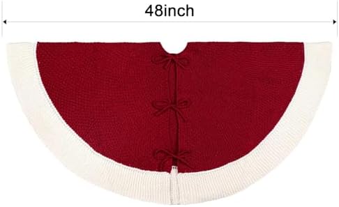 48 Inch Christmas Tree Skirt: Red Tree Skirt with White Edge, Knit Tree Skirt for 7.5FT Tree, Vintage Tree Skirts, Rustic Farmhouse Christmas Decorations - Image 2