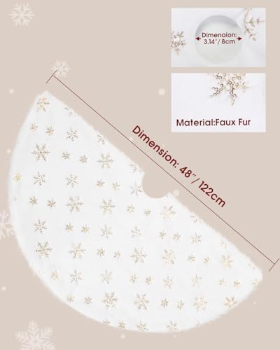 FINPAC Christmas Tree Skirt, Faux Fur Furry Xmas Tree Skirt Luxury Romantic Thick Holiday Ornaments Decoration for Christmas Holiday Party Decor Indoor Outdoor, Golden - Image 2