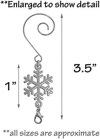Snowflake Christmas Ornament Hooks Set of 12, Shiny Silver Christmas Tree Hangers with S-Hook and Lobster Claw, 3.5 Inch Metal Snowflake Accessories for Xmas Tree Decor, Crafts, Holiday Displays - Image 3