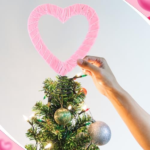 11.8 Inch Valentines Large Velvet Tree Topper Pink Heart Tree Topper for Valentine Treetop Pink Heart Romantic Decorations for Home Wedding Holiday Party Supplies Gift - Image 6