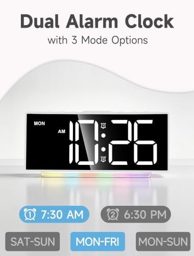 Cadmos Loud Alarm Clocks for Heavy Sleepers,Adults,Kids,Teens,Large Digital Display,7 Color Night Light,Adjustable Volume,Battery Backup,Small Bedside Clocks for Bedrooms (White+Dynamic) - Image 5