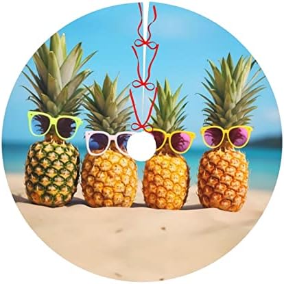 Christmas Tree Skirt, Funny Tropical Summer Beach Pineapples Xmas Large Tree Mat, New Year Festive Holiday Party Decorations 30" inches - Image 3