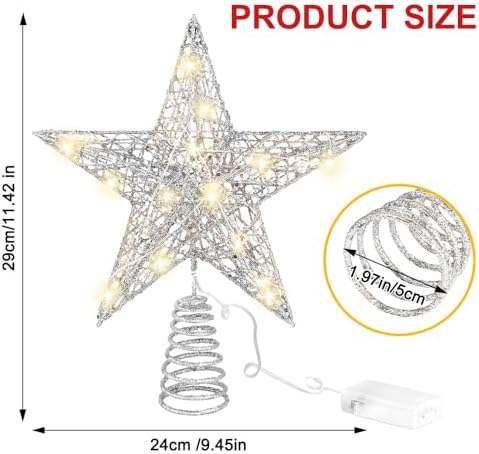 DULEFUN 11.8?€??€? Silvery Christmas Tree Topper Star Treetop with 20 LED - Image 2