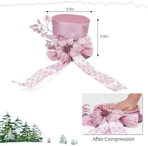 Garvee Pink Christmas Tree Topper Bow, 9.84 in Glitter Christmas Tree Decoration with Bows & Decorative Spruce Branch, Xmas Holiday Decoration for Snowman - Image 2