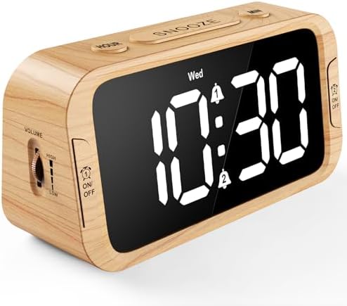 Odokee Digital Dual Alarm Clock for Bedroom with 0-100% Dimmable Display | Easy Alarm Clock with Weekday/Weekend Mode - Loud Alarm for Heavy Sleepers with 5 Sounds Adjustable Volume - Wood Grain by Odokee