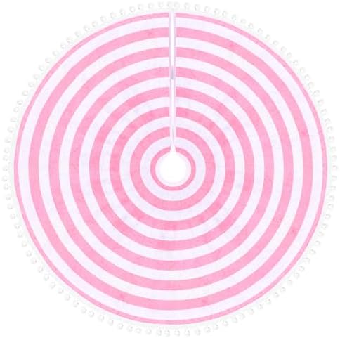 30 Inch Pink and White Christmas Tree Skirt with Pom Poms by MACTING