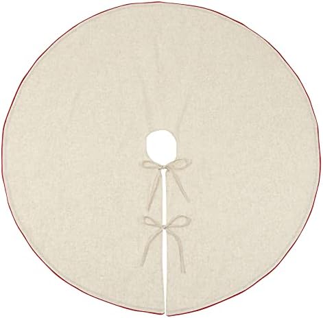 SARO LIFESTYLE Linen Christmas Tree Skirt – Toscana Collection – Natural with Red Piping – Classic Holiday Farmhouse Décor, 84", Red - Image 2