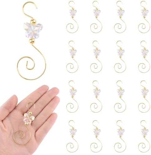INCREWAY 30PCS Christmas Ornament Hooks with Butterfly Bead, S-Shaped Decorative Hangers Gold Metal Wire Transparent Acrylic Beads for Christmas Tree Decorations Party Crafts Door Frame by ForHome