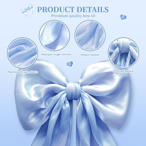 Big Satin Bow Coquette Room Decor, 16x79 Inch Large Christmas Bows for Birthday Decorations, Christmas Tree Topper, Girl Room Decor, Bachelorette, Wedding, Baby Shower, Front Door, Wreath (Blue) - Image 3