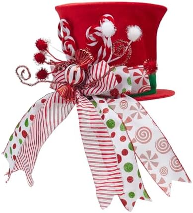 Christmas Candy Canes Tree Topper Velvet Red Hat with Peppermint Bows Ornament Santa Hat Tree Topper for Home Office Holiday Xmas Gift Tree Decoration (Red, 25cmx21cmx21cm) - Image 6