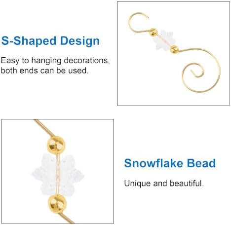 INCREWAY 30PCS Christmas Ornament Hooks with Snowflake Bead, S-Shaped Decorative Hangers Gold Metal Wire Transparent Acrylic Beads for Christmas Tree Decorations Party Crafts Door Frame - Image 3