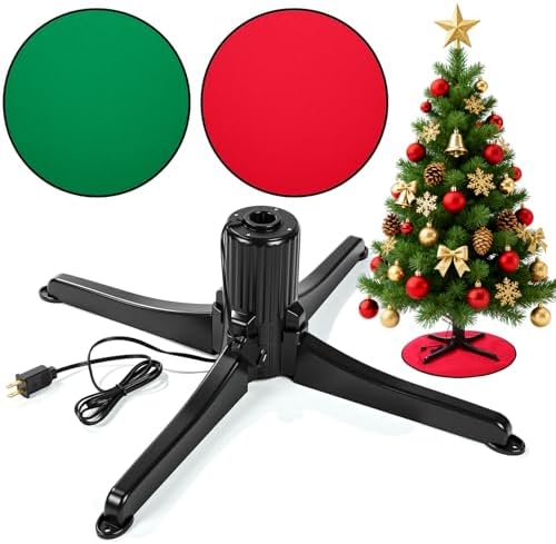 Hortsun 360-degree Rotating Christmas Tree Stand with 30' Reversible Mat for Tree up to 7.5ft, Spinning Christmas Trees Stand with 2 Settings Trunk Diameter and One Built-in Electrical Outlet by Hortsun