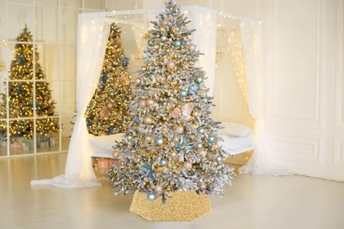 Gold Tree Collar for 9 ft Tree 31.49 Inch Shimmer Christmas Tree Ring Velvet Tree Skirt Cover for Xmas Pencil Tree Holiday Decor - Image 6