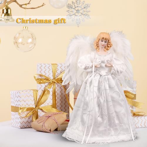 Christmas Tree Topper with Lights | 12.5 inch White Angel Tree Topper - Image 7