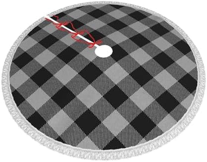 Christmas Tree Skirt 48" Inch Black and White Plaid Buffalo Xmas Tree Skirt Mat with White Tassel for Party Holiday, Tree Skirt Christmas Decorations - Image 2