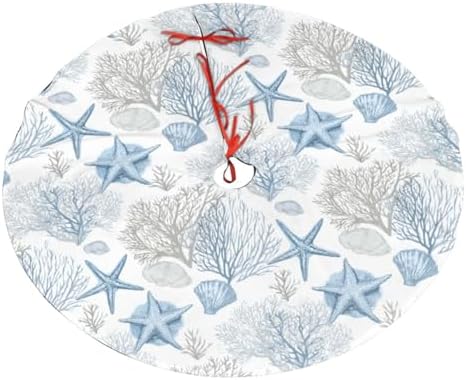 Christmas Tree Skirt, Summer Seashell Beach Starfish Xmas Large Tree Mat, Party Decorations 30" inches - Image 7