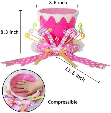 Christmas Tree Topper Hat, Candy Canes Tree Topper, Pink Tree Topper Christmas Decorations with Bow Ribbon Christmas Tree Ornaments for Home Decor - Image 2