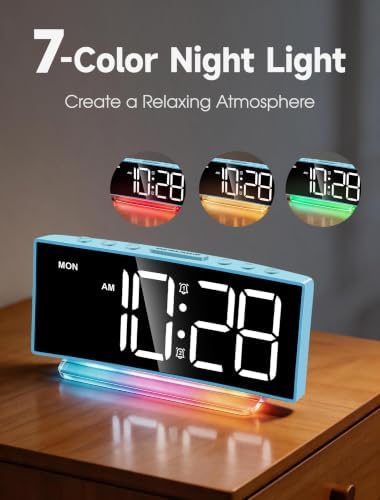 Cadmos Loud Alarm Clock for Heavy Sleepers Adults,Kids,Teens,Digital Desk Clock with USB Port,Large Numbers,7 Color Night Light,Modern Electronic Plug in Simple Clock for Bedroom(Blue+Dynamic) - Image 3