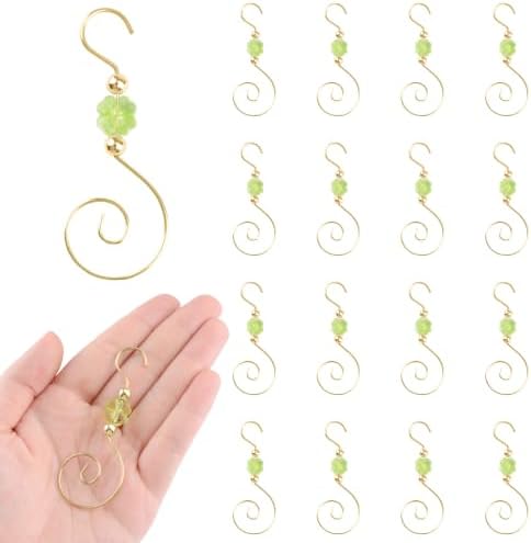 INCREWAY 30PCS Christmas Ornament Hooks with Four Leaf Clover Bead, S-Shaped Decorative Hangers Gold Metal Wire Green Acrylic Beads for Christmas Tree Decorations Party Crafts Door Frame by ForHome