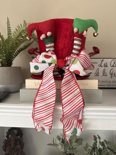 Christmas Tree Topper Hat Lighted, Large Red Bow Christmas Tree Topper with Warm Light Bulbs, Lighted Red Velvet Hat with Elf Legs Christmas Tree Decorations for Home Office Holiday Tree Decor - Image 2