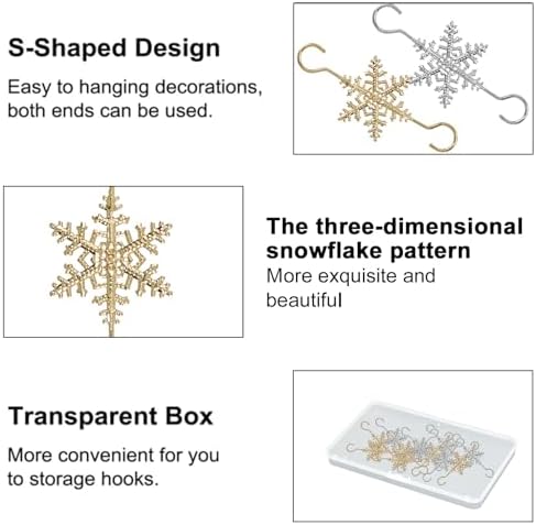 INCREWAY 60 Pcs Christmas Ornament Hooks Sliver Gold Snowflake Decorative Ornament Hangers for Xmas Christmas Tree for Small Ornaments - Image 3