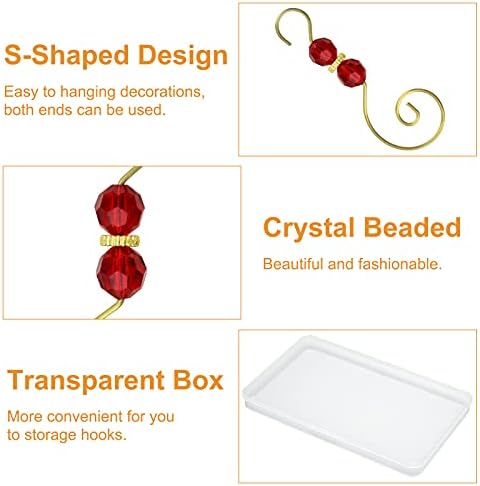 MOROBOR Christmas Ornament Hooks - 30pcs S Shape Metal Hooks with Crystal Bead (Red) - Image 4