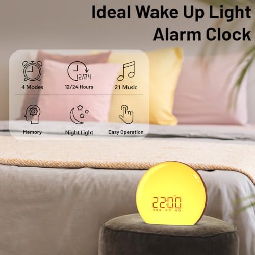 Magicteam Sunrise Alarm Clock Wake Up Clock Natural Sunset Simulation 21 Soothing Sounds Dual Alarm 6 Times Snooze 28 Ringtones Dimmable 12 Colors Night Light 10 Timer Options Adjustable Volume - Image 6