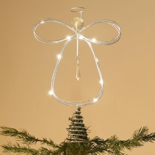 Valery Madelyn Lighted Christmas Tree Topper Angel with Timer, 12 Inch Pre-Lit Silver Metal Small Angel Tree Topper with Lights for Christmas Tree Decor Indoor, Battery Operated, Valentines Gift by ValeryMadelyn