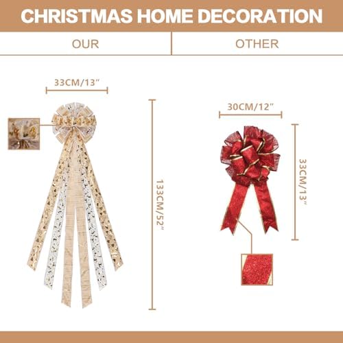 Gold/Yellow Christmas Tree Topper Bow for Xmas Tree Decorations - Image 3