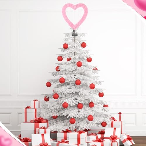 11.8 Inch Valentines Large Velvet Tree Topper Pink Heart Tree Topper for Valentine Treetop Pink Heart Romantic Decorations for Home Wedding Holiday Party Supplies Gift - Image 3