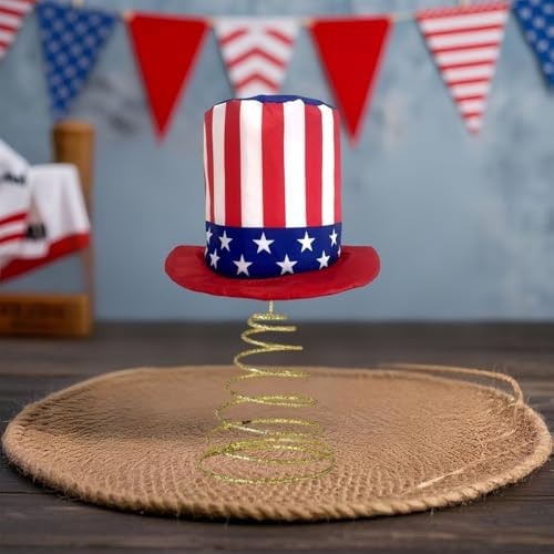 4th of July Tree Topper, Top Hat Christmas Tree Topper, Independence Day Tree Ornaments Christmas Tree Decor for Holiday Xmas Party Home (4th of July, One Size) - Image 4