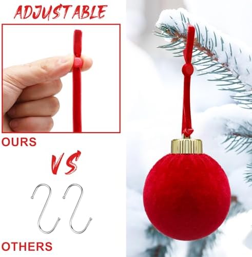 Daifunli 100 Pcs Christmas Velvet Ornament Strings Adjustable Ornament Hooks Non Slip Hangers Hooks Tree for Christmas Tree Decorations(Red) - Image 3